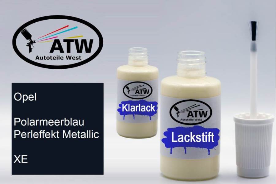 Opel, Polarmeerblau Perleffekt Metallic, XE: 20ml Lackstift + 20ml Klarlack - Set, von ATW Autoteile West.